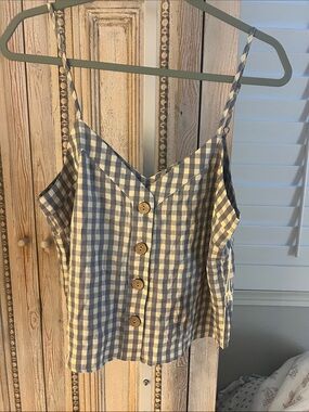 Blue and White Gingham Button-Front Cami